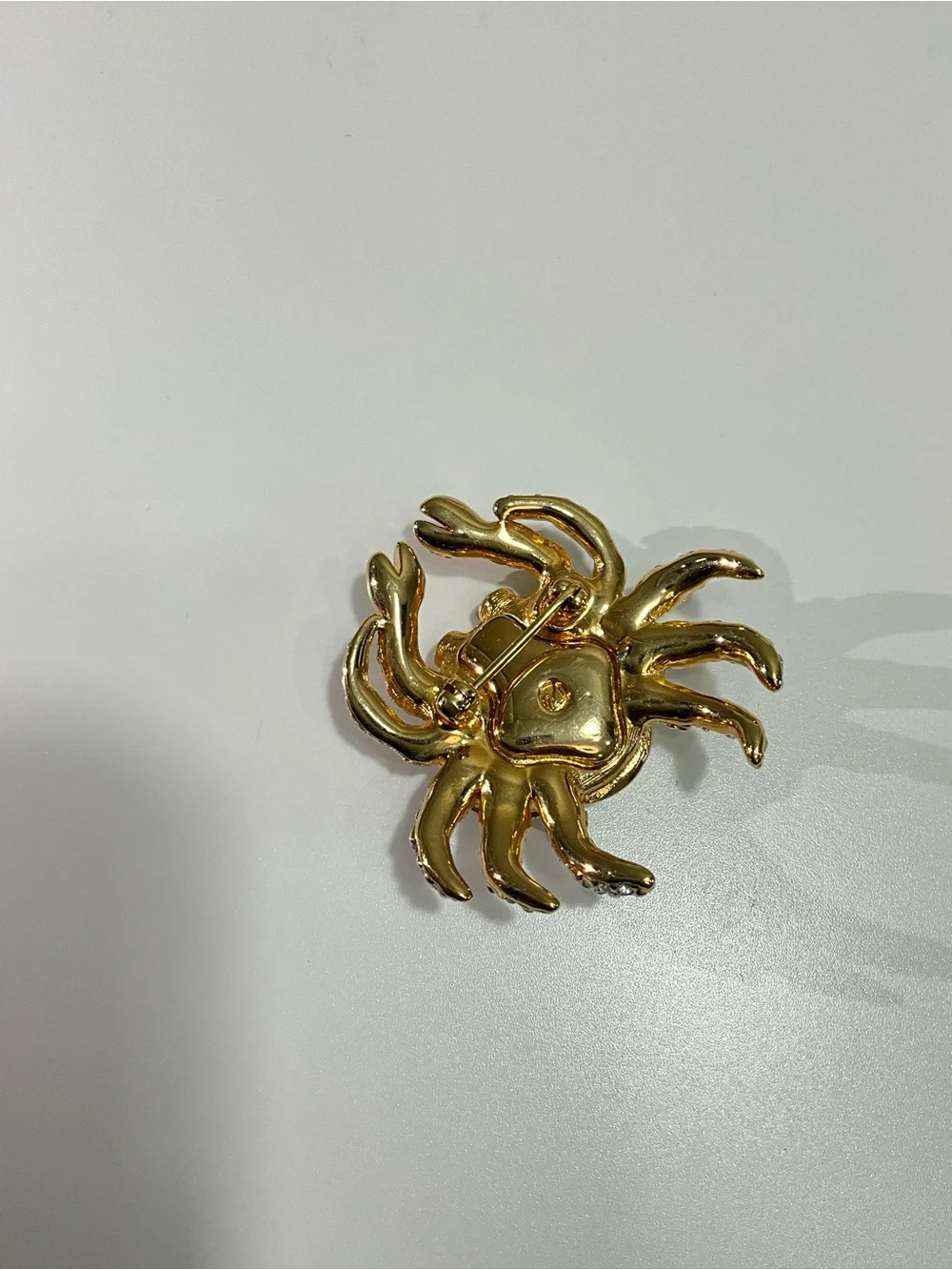 SWAROVSKI Crystal Crab Brooch Gold Tone Pave Pin Black Crystal Eyes Signed